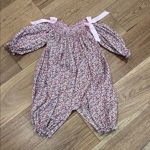 Cecil and Lou Floral Baby Romper with Pink Bows